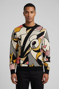 Model wearing your abstract jacquard sweater