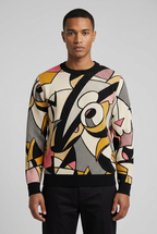 Model wearing your abstract jacquard sweater